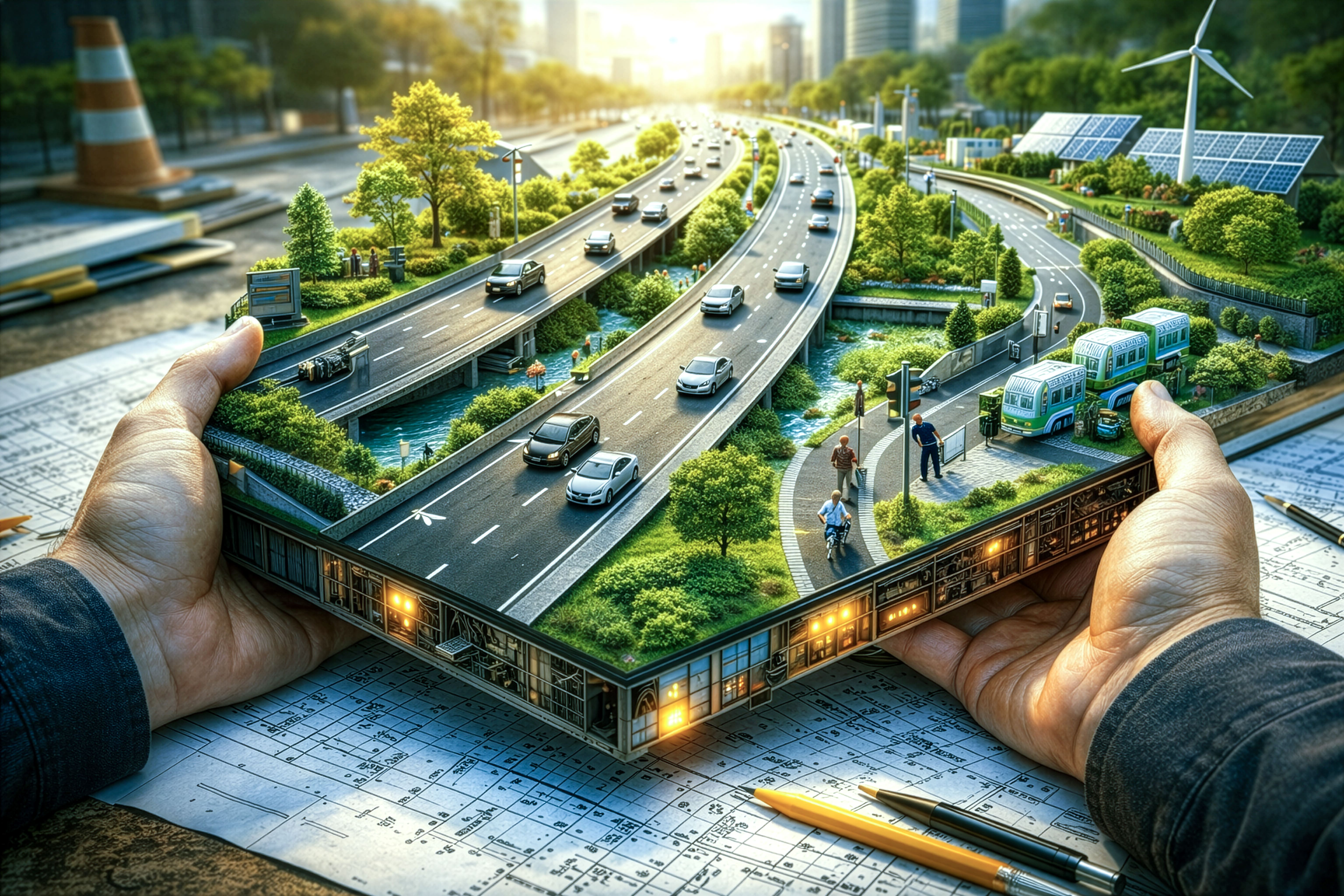 Rua pedonal europeia com pedestres, ciclistas e esplanadas